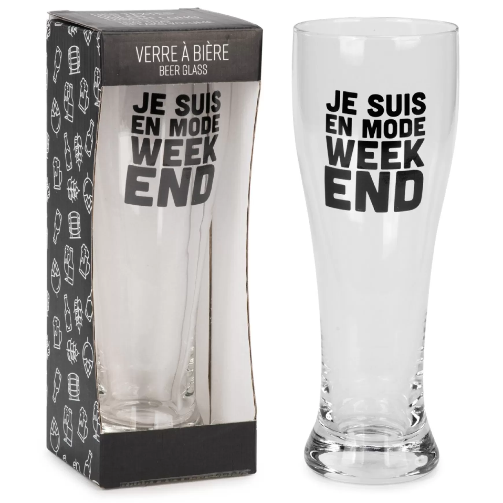Products With Text*Attitudes Import 2 Beer Glass - Je Suis En Mode Week-End