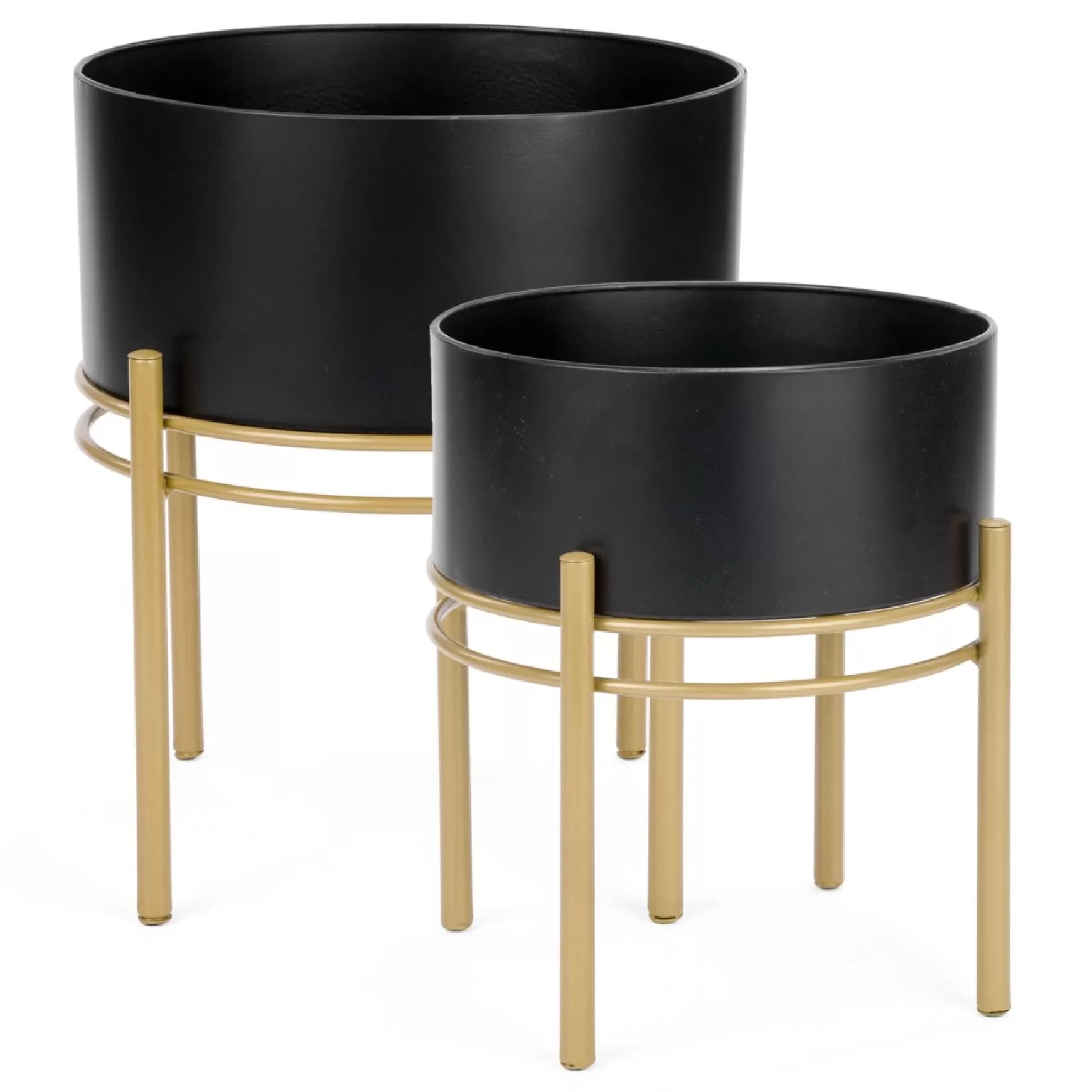 Vases & Pots*Attitudes Import 2 Black Planter On Gold Base - Large