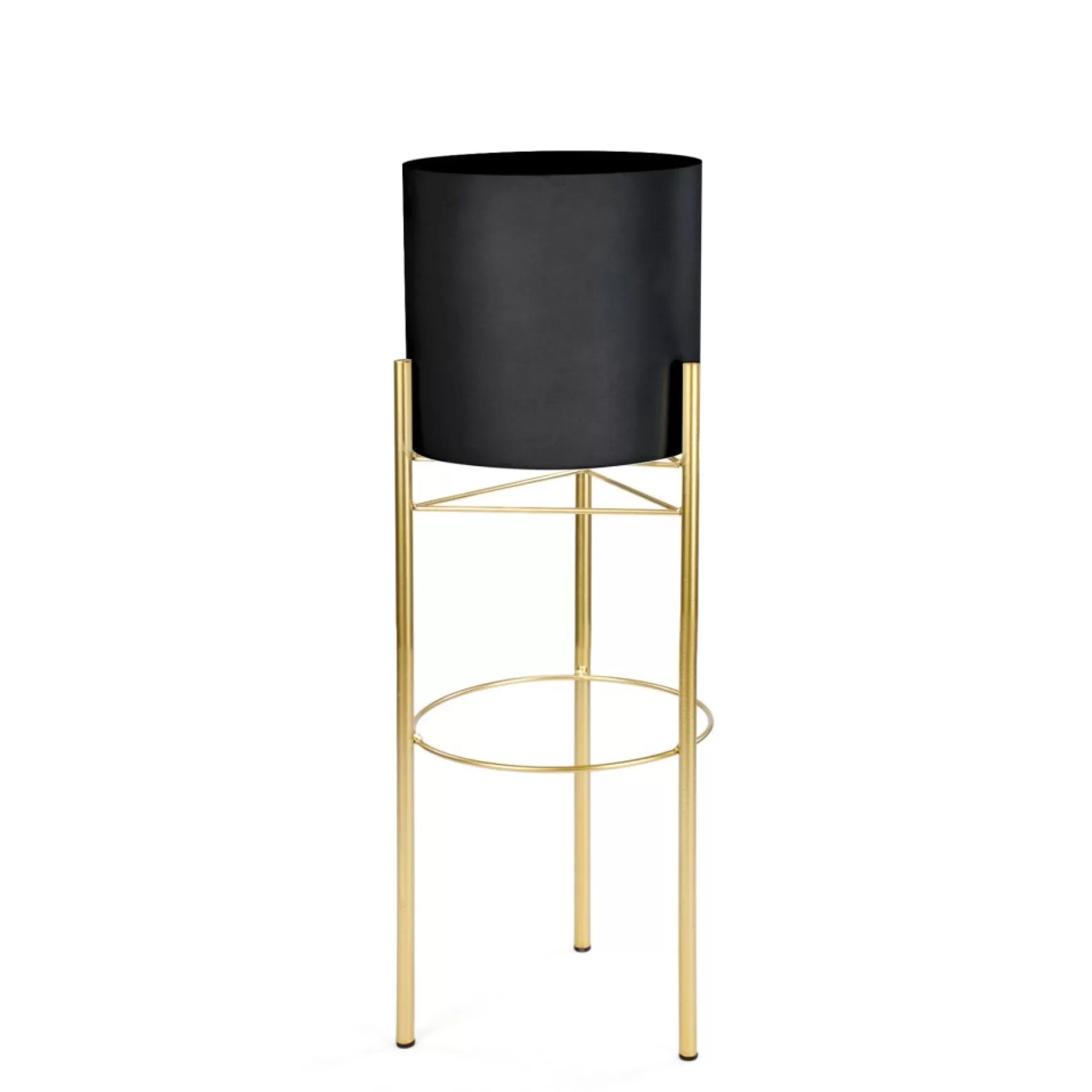 Vases & Pots*Attitudes Import 2 Black Pot On Golden Stand
