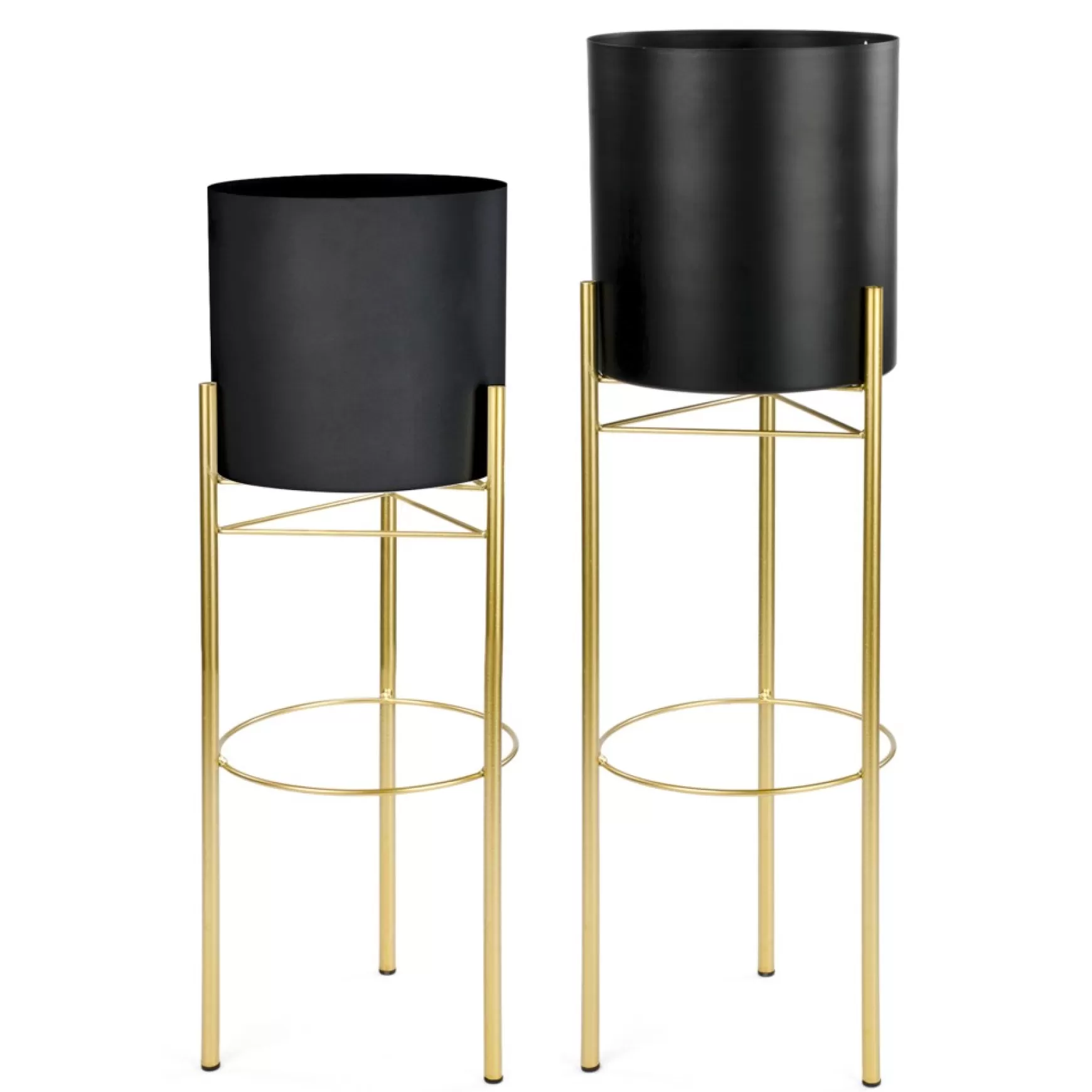 Vases & Pots*Attitudes Import 2 Black Pot On Golden Stand