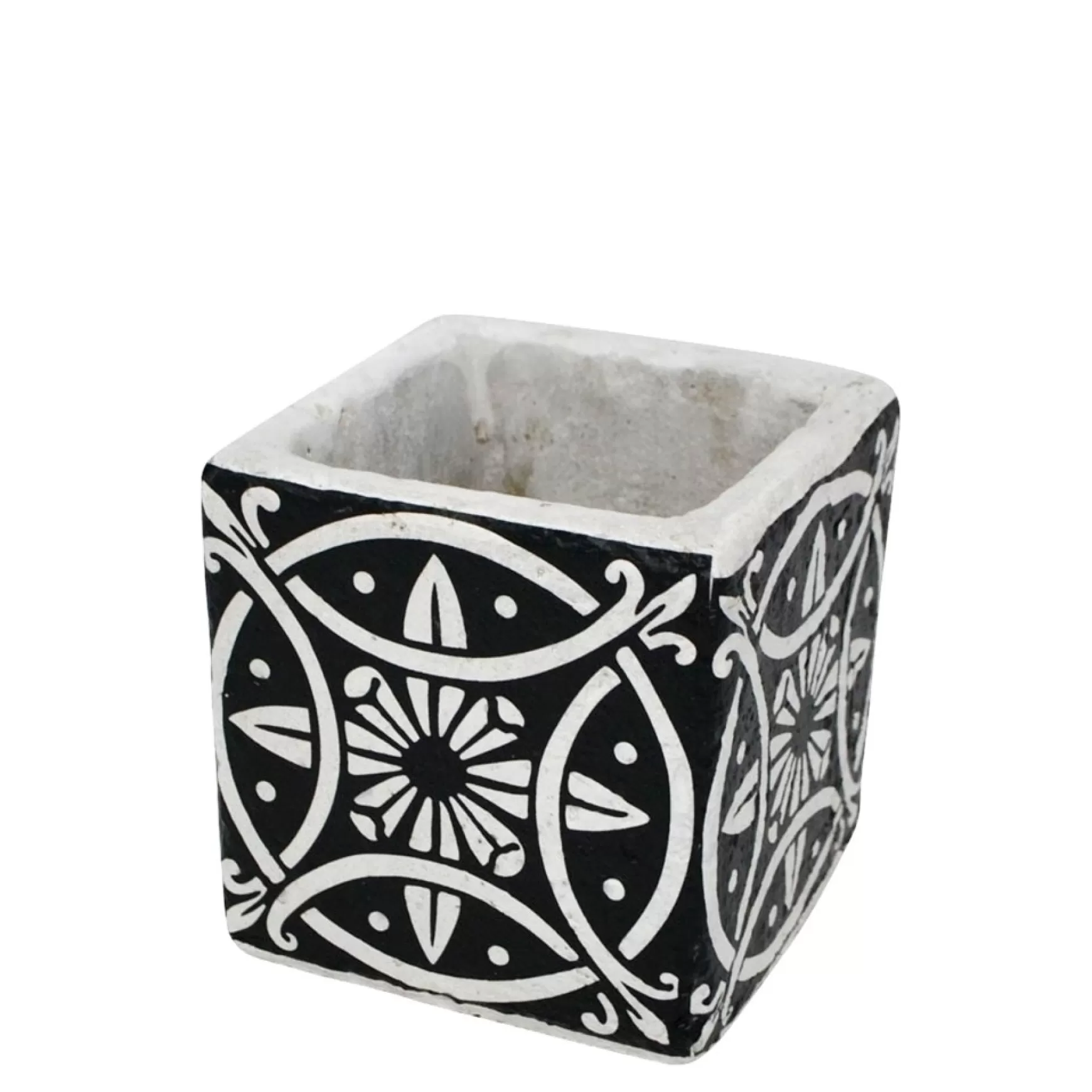 Vases & Pots*Nostalgia Import Cement Deco Pot With Spanish Motifs - Black