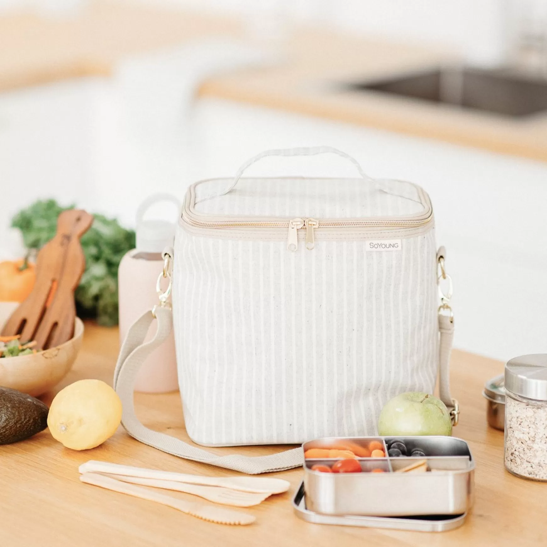 Lunches*So Young Lunch Box - Sand & Grey Striped