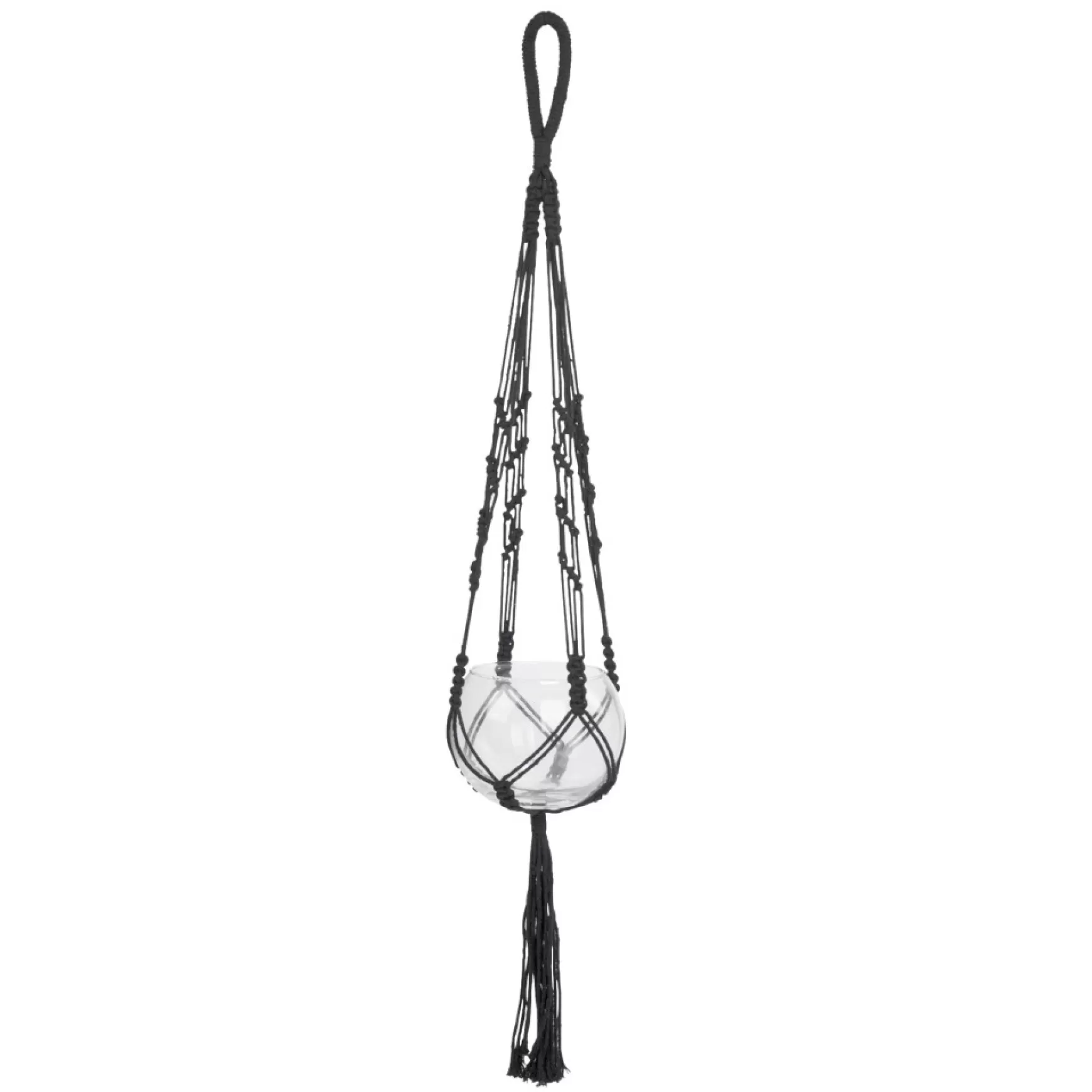 Planters*Attitudes Import Macrame Planter With Glass Pot - Black