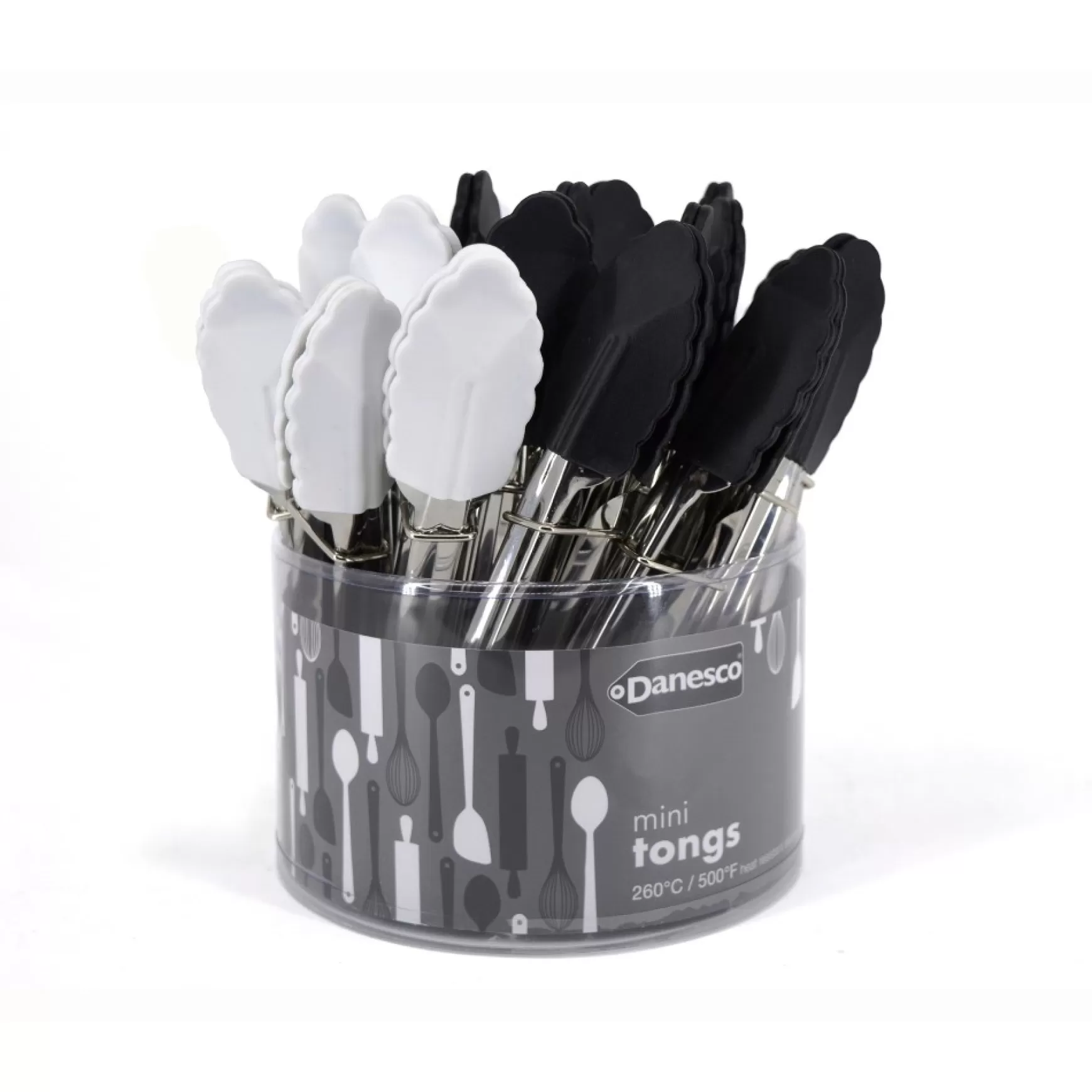 Preparation & Cooking*Danesco Mini Silicone Tongs - Black & White