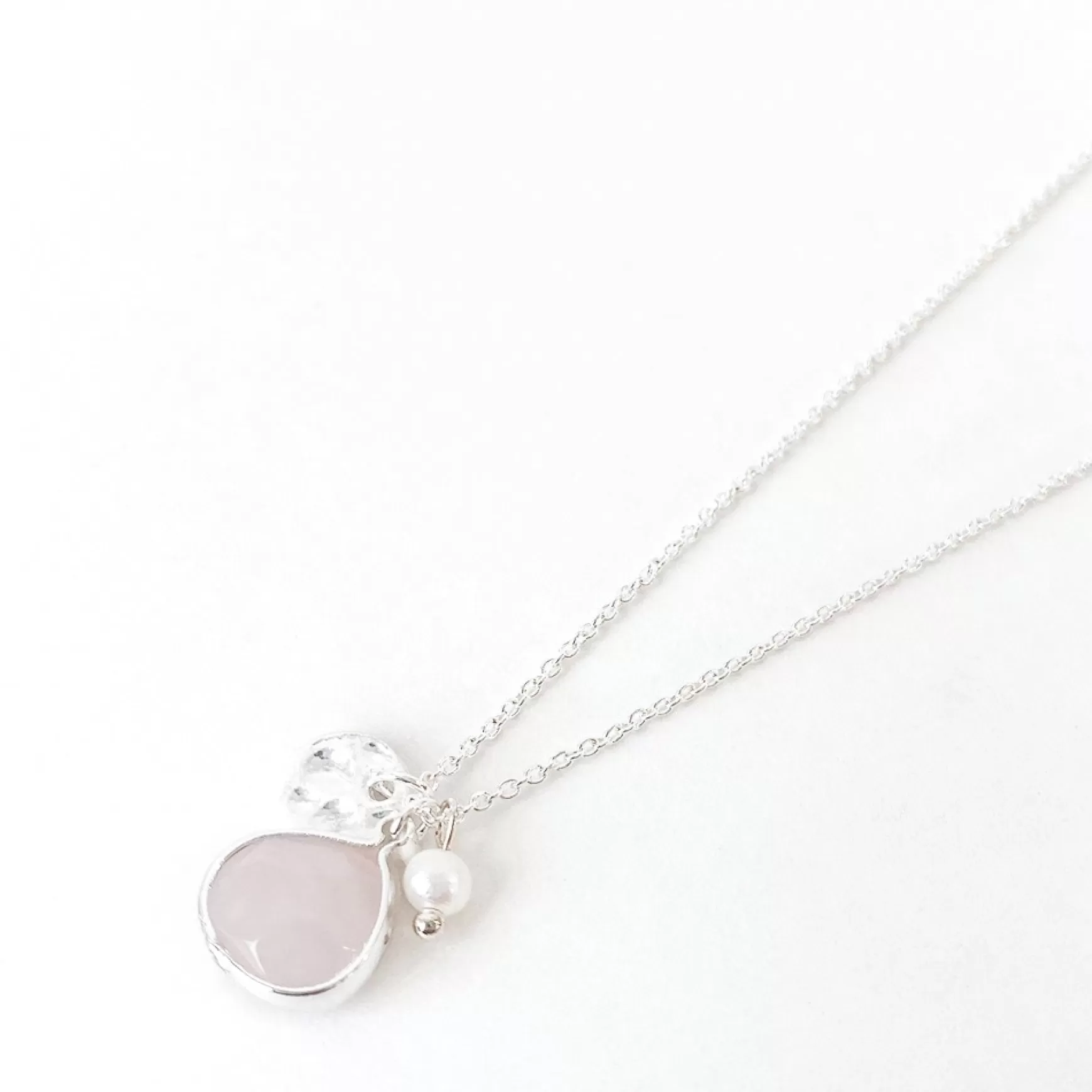 Necklaces*Caracol Necklace With Natural Stones Pendant - Silver & Pink