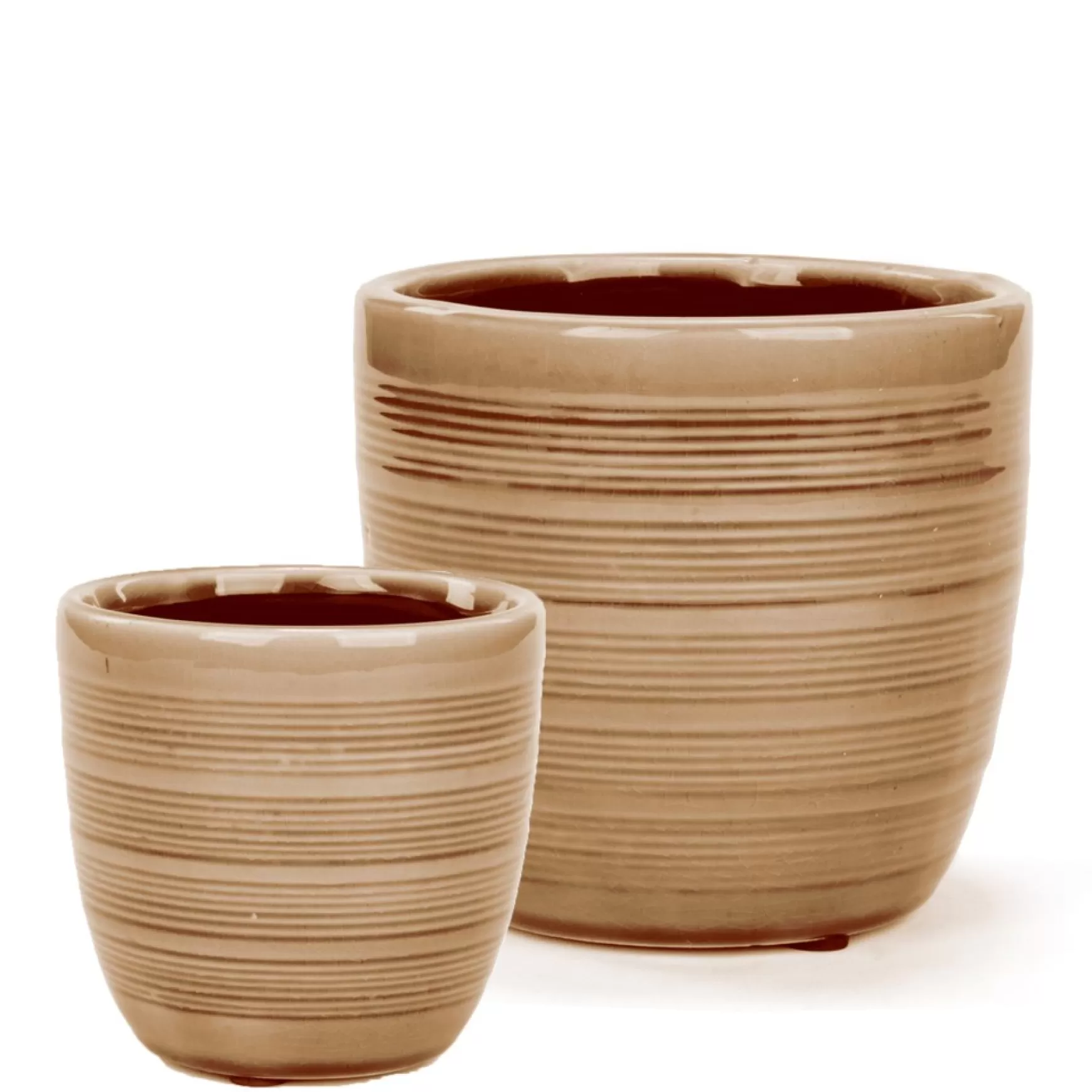 Vases & Pots*Attitudes Import 2 Pot With Horizontal Lines - Ochre