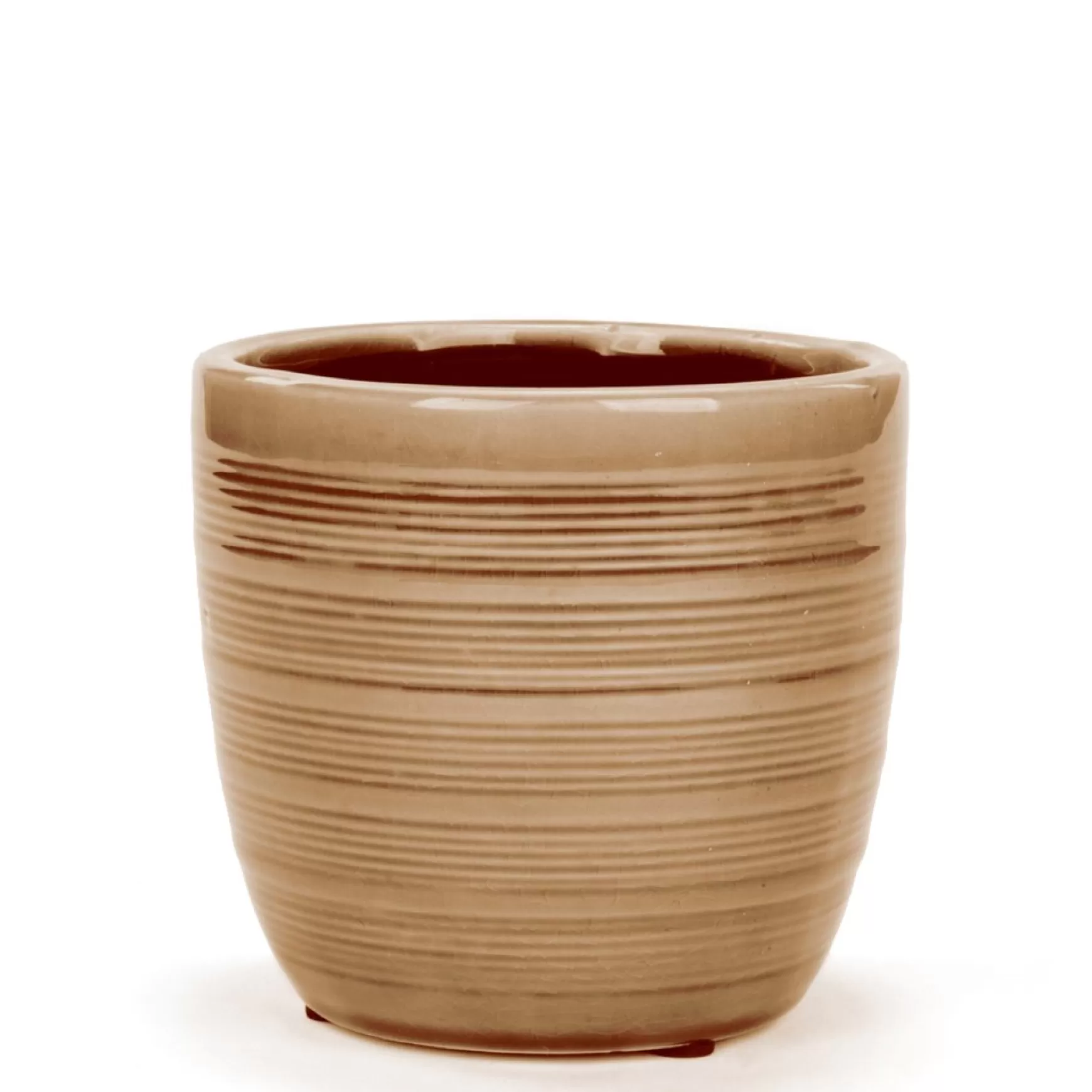 Vases & Pots*Attitudes Import 2 Pot With Horizontal Lines - Ochre