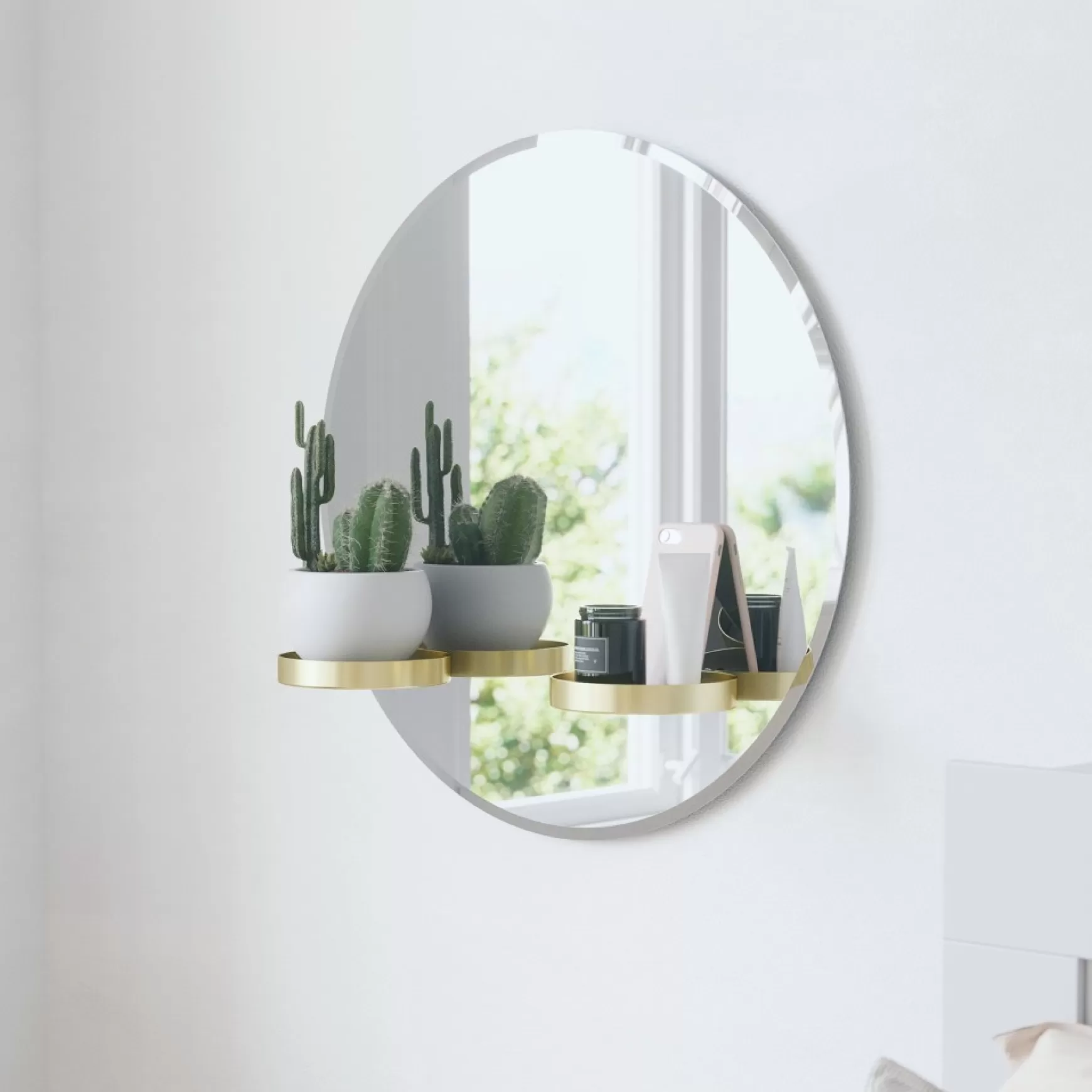 Mirrors*Umbra Round Mirror With Shelves - Perch
