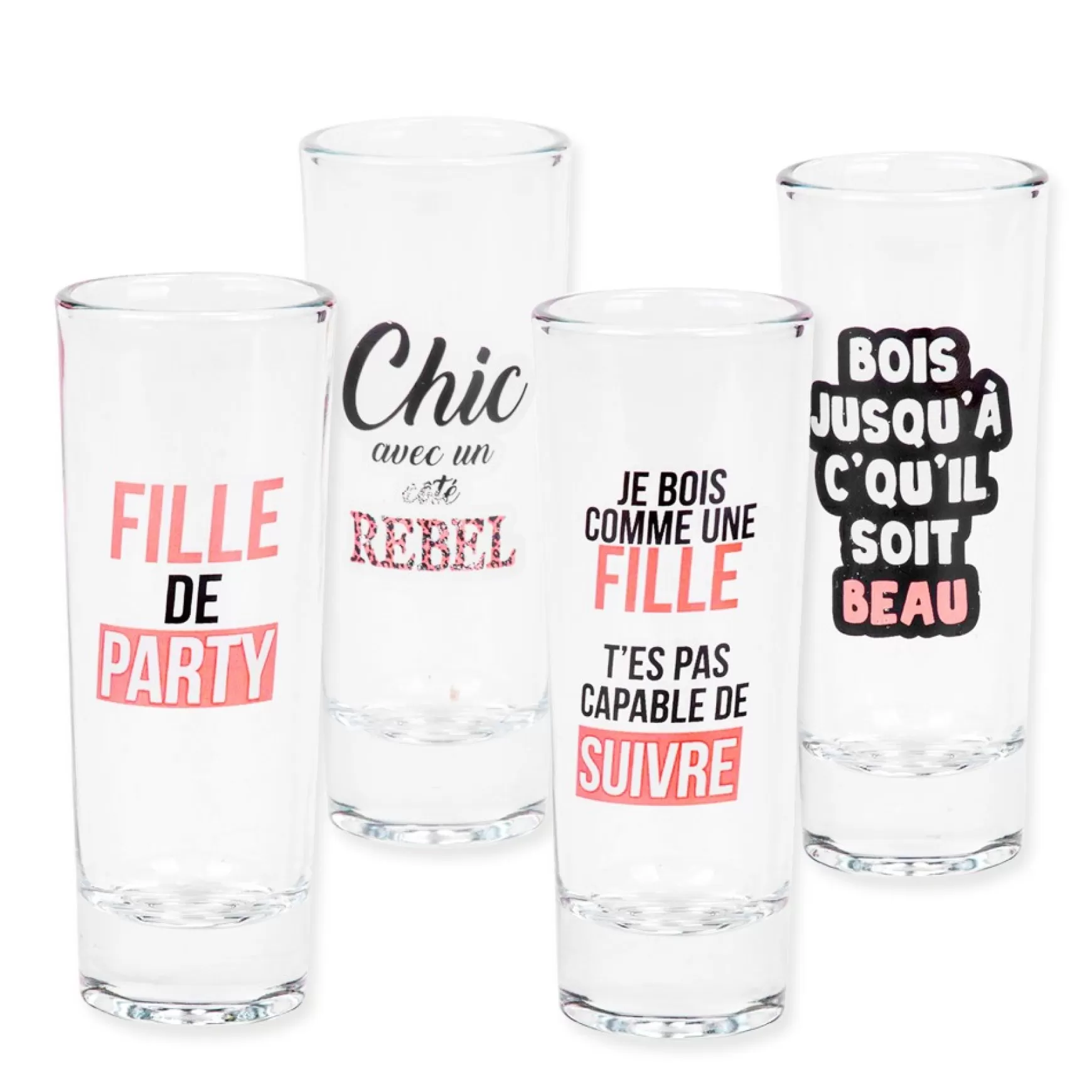 All For Spirits*Attitudes Import Set Of 4 Shot Glasses - Girl's Party
