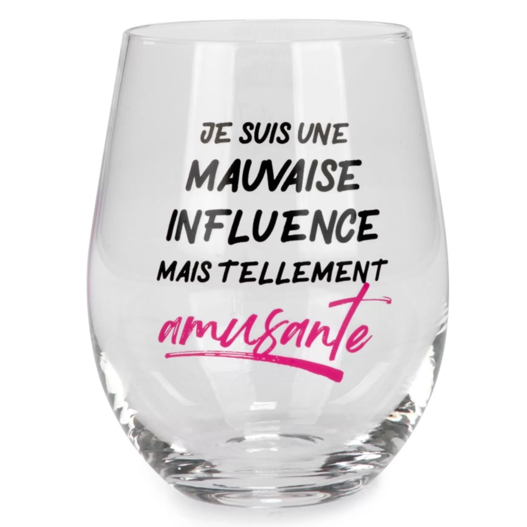 Products With Text*Attitudes Import Stemless Wine Glass - Mauvaise Influence