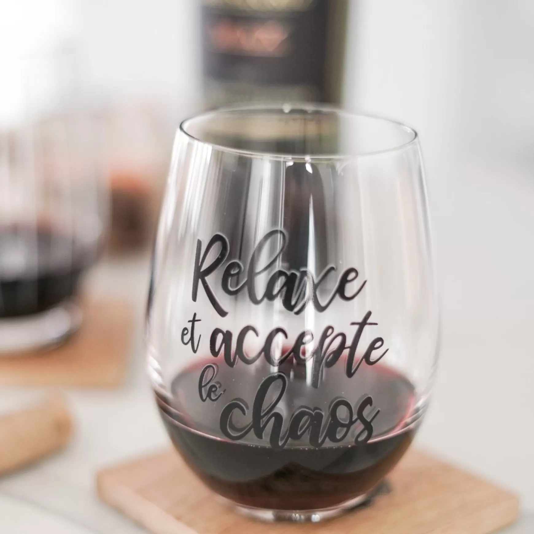 All For Wine*Attitudes Import Stemless Wine Glass - Relaxe Et Accepte Le Chaos