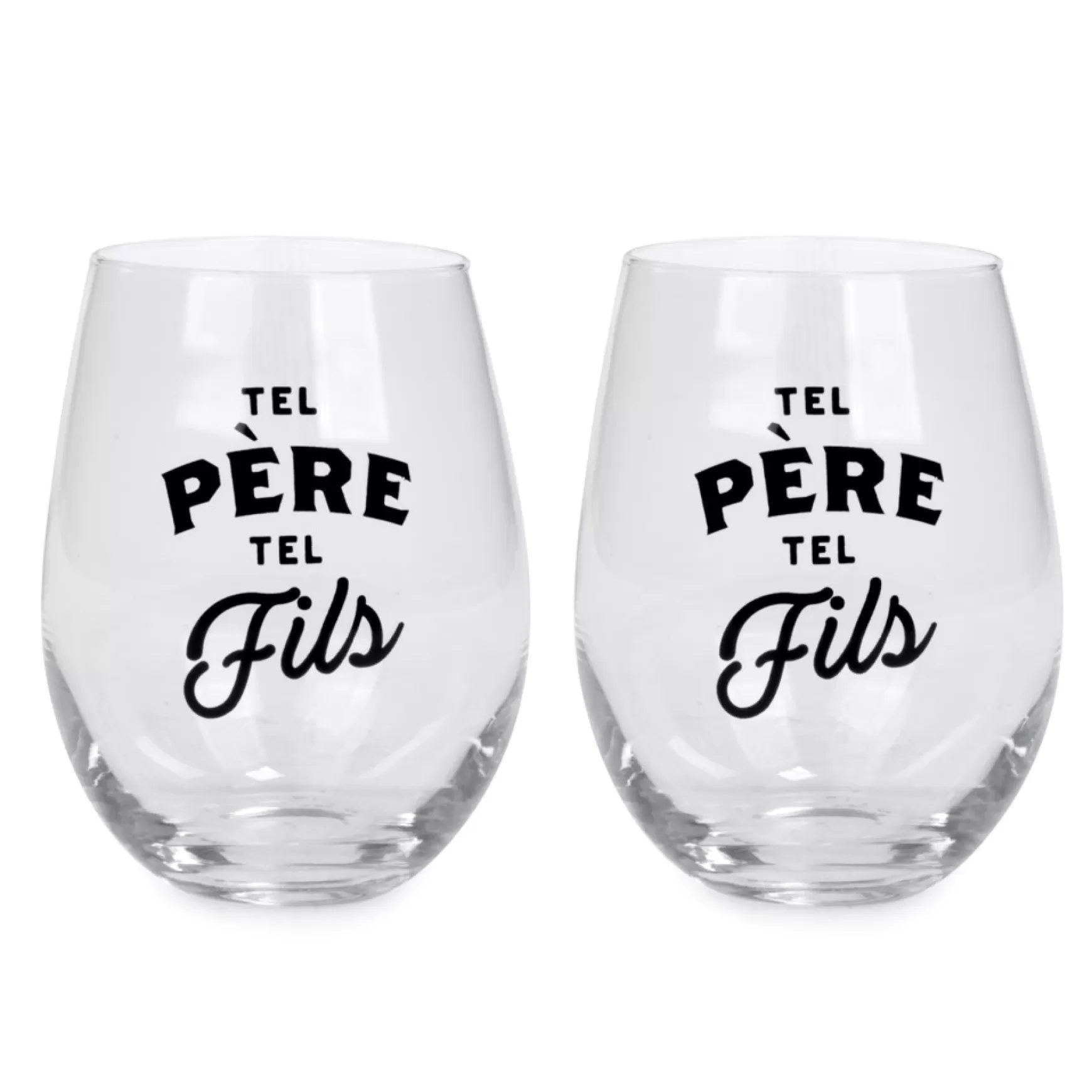 All For Wine*Attitudes Import 2 Stemless Wine Glass - Tel Pere Tel Fils