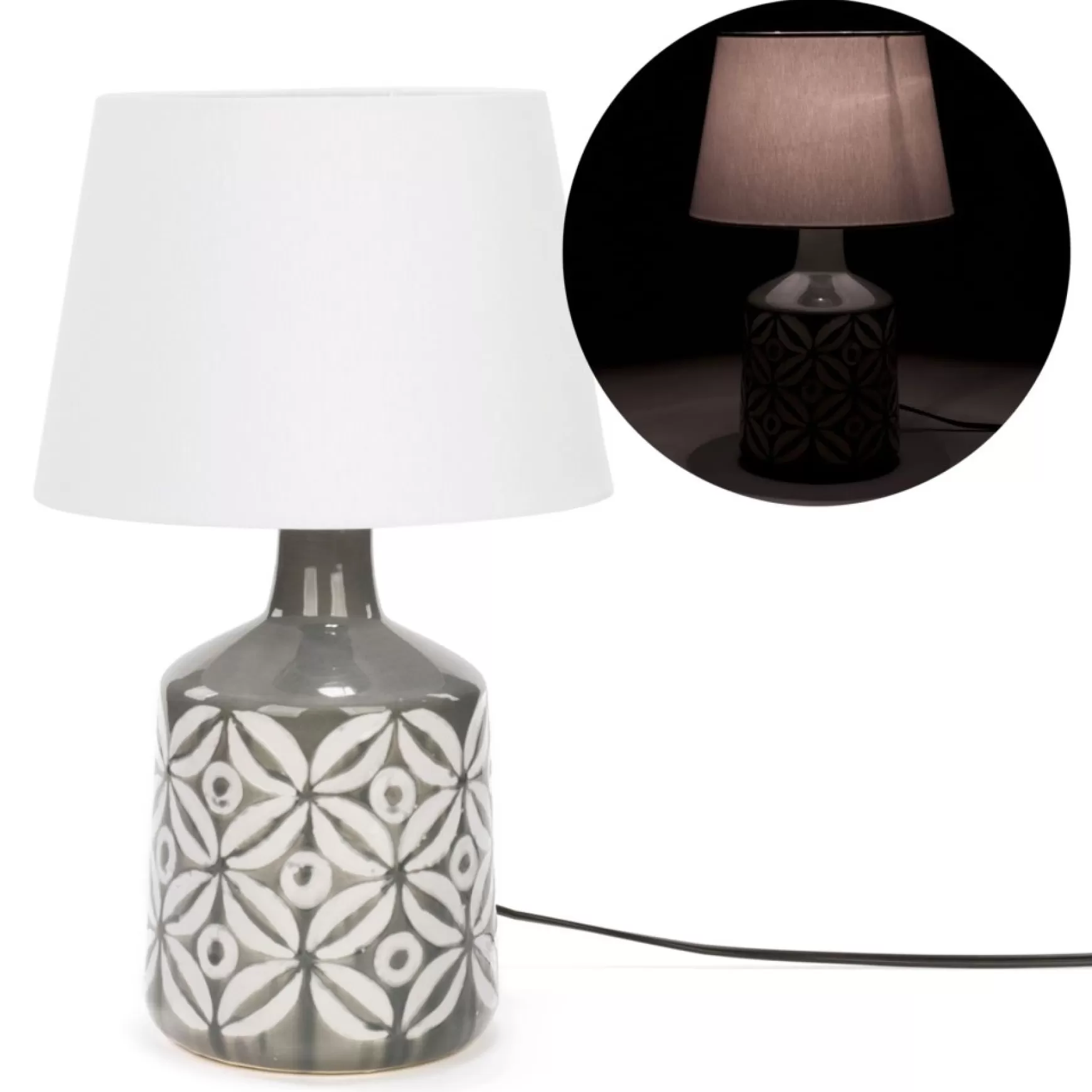 Luminaires*Attitudes Import 2 Table Lamp - Grey Base With Floral Pattern