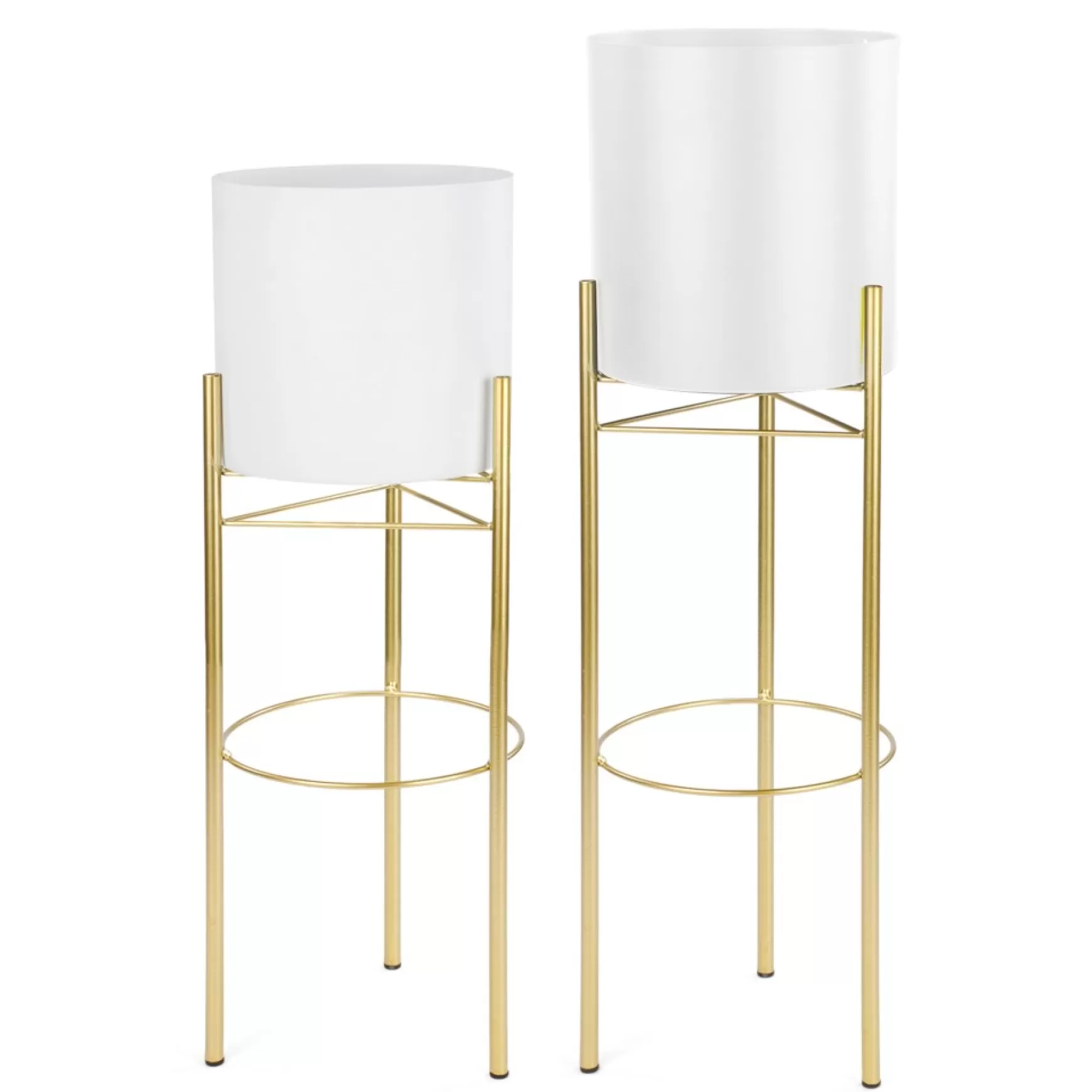 Vases & Pots*Attitudes Import 2 White Pot On Golden Stand